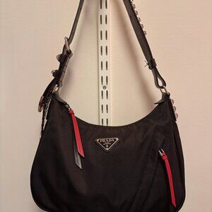 Prada Vela Studded Shoulder Bag